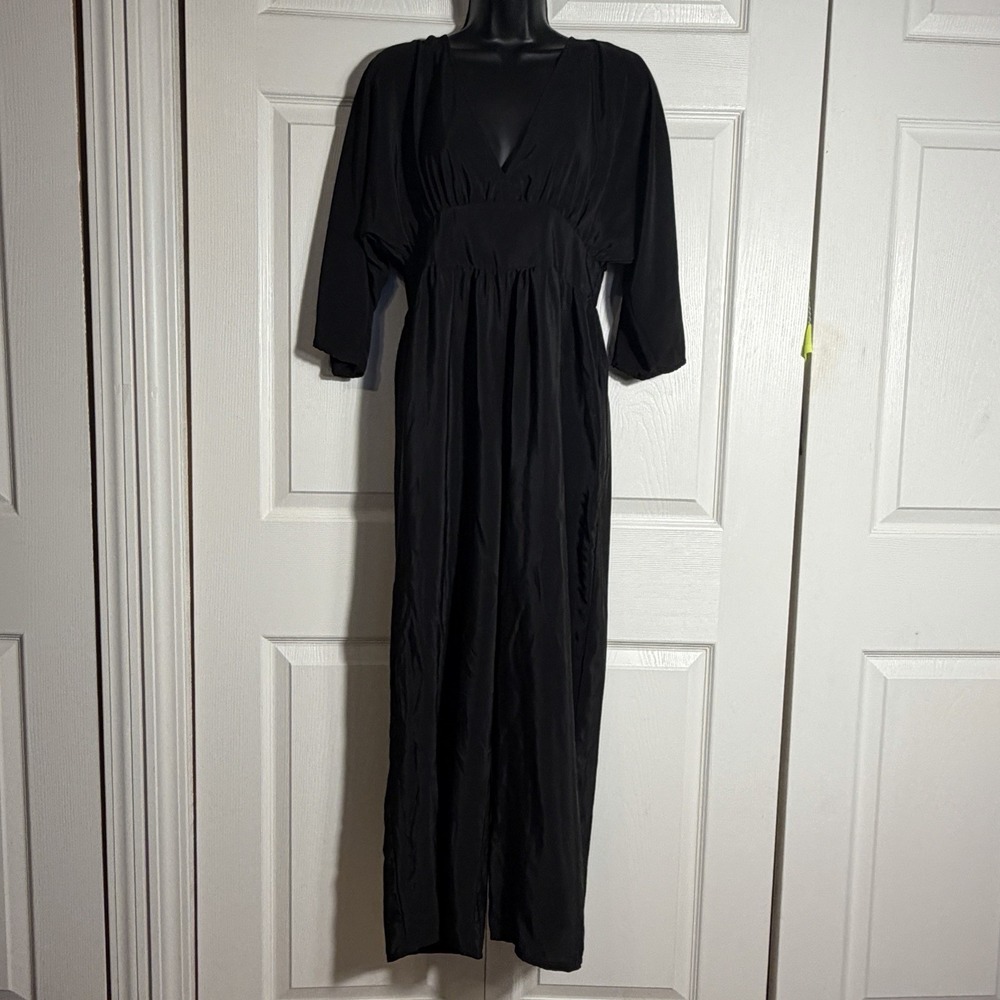 ASOS Design V Neck Kimono Sleeve Jumpsuit Women 4 Black Wide Leg Empire Waist
